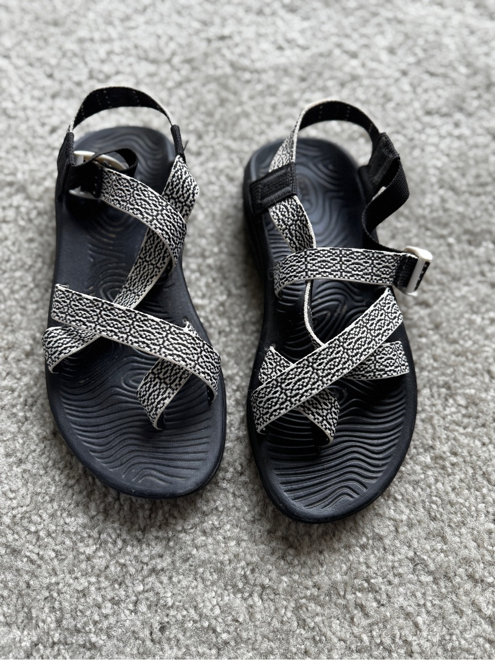 Chaco Women's Black Sandals with White Patterned Straps